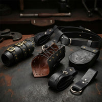 7 Pieces Leather-Look Cosplay Accessory Set Fantasy Medieval Belt with Pouches Buckle-Fastened Belt with Pouch Historical for Cosplayers