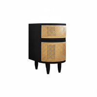 High-Leg design Round Woven End Table Space-Saving Nightstand With Storage Drawer Bedroom Furniture Modern Design for Homeowners, Apartment Dwellers, Students, Small Spaces, Living Room, Entryway, Office
