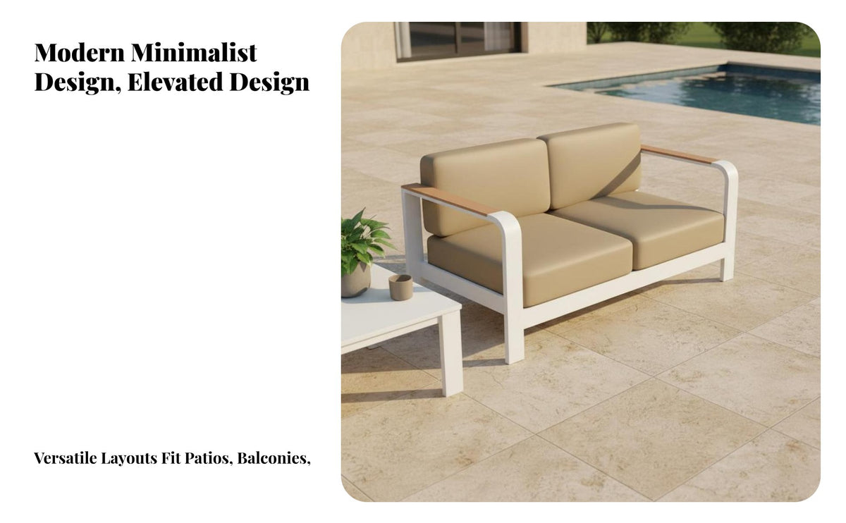 Rust-Resistant Frame Stainless Steel Garden Sofa Long-Lasting Outdoor Sofa and Table Set Water Garden Furniture Set with Table Easy to Clean for Villa Owners, Homeowners, Courtyard, Balcony, Backyard, Poolside