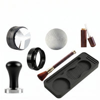 7 Pieces Matte Black Portafilter Set Storage Tray Espresso Tamper Set Molded Compartments Coffee Tool Kit Knurled