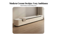 Sintered Stone TV Stand and Coffee Table Solid Wood Construction Cream Design Living Room Combo Scratch-Resistant Sintered Stone Top TV Cabinet
