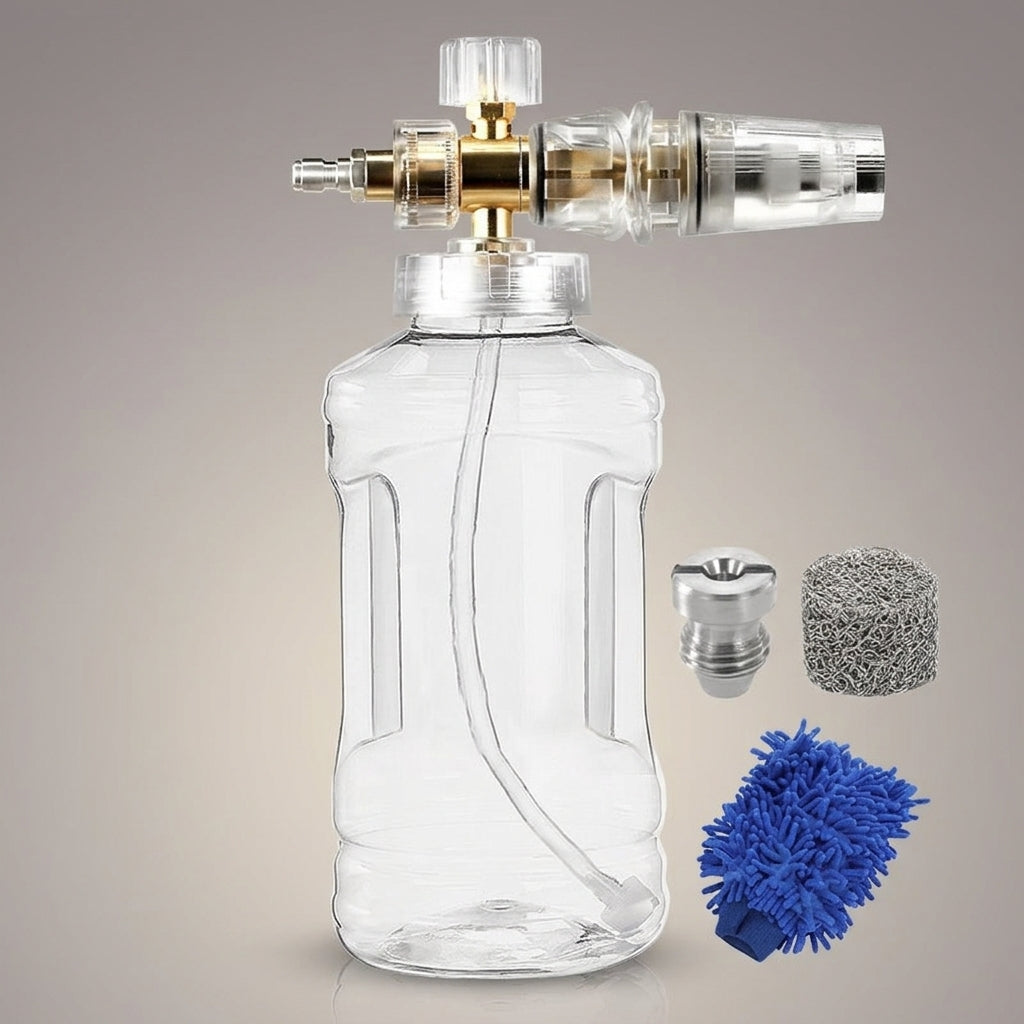 Car Wash Foam Sprayer with Stainless Steel Metal Lance for Pet Cleaning, Professional Car Detailing 1.0 L Foam Bottle, Dual M22 and 1/4 Connect