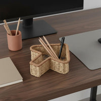 Woven Paper Rope Basket Rustic Design Rattan Organizer Tray Lightweight Multi-Compartment Storage Organizer for Desktop