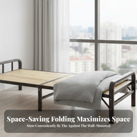 Foldable Slatted Bed Frame Space-Saving Fold-up Slatted Frame Sturdy Hard-Wearing Mattress Foundation for College Students, Guests, Small Apartments