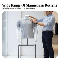 Half Body Mannequin Athletic Build Half Body Mannequin Stand Stable Metal Base men's Clothing Display Form for Window Displays, Showrooms