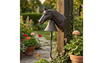 Hand-Pull Horse-Head Bell Vintage Cast Iron Entry Bell Sculpted Entryway Fixture Dark Metal Finish for Doorway