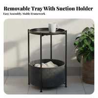 Minimalist Design Tray Top Table with Storage Basket Modern Design Round Storage Table Multi-Functional Nightstand Lightweight for Apartment Dwellers, Homeowners, Living Room, Bedroom, Balcony, Bathroom