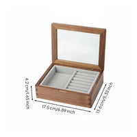 Walnut Wood Jewelry Case Vintage Style Wooden Jewelry Box Clear View Lid Multi-Compartment Organizer for Bedroom