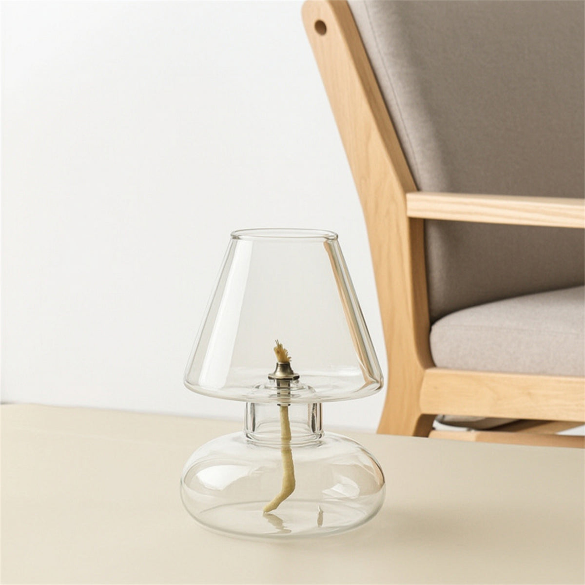 Vintage-Inspired Oil Lamp with Removable Shade Compact Tabletop Oil Lamp Decorative Clear Glass Chimney Airflow-Resistant-Draft-Resistant for Indoor Styling, Tea Corner