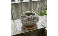 Textured Cracked Eggshell Planter Raised Flowers Eggshell Planter Engraved Plant Container Pastel Floral for Courtyard, Balcony