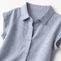 Women's Clothing Linen Shirt with Square Neckline and Button Front, Sleeveless Blouse for Summer Casual Wear, Loose Fit Tops for