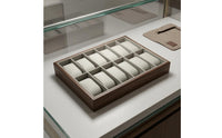 Walnut-Grain Watch Display Tray Padded Wooden Watch Tray Rectangular Accessory Storage Compartmented
