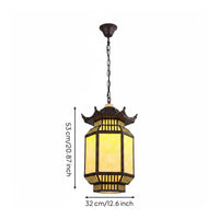 Chinese Style Lantern Lamp Weather Resistant Outdoor Hanging Lantern Warm Glow Pagoda Overhead Light for Balcony, Porch, Corridor