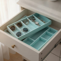 Eyewear Organizer with 5 Compartments Velvet-Covered Eyeglasses Storage Tray Low-Profile Glasses Storage Tray for Drawer, Dresser, Retail Display
