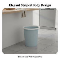 Lidless Striped Trash Can Uncovered Top Plastic Wastebasket with Pressure Band Plastic Garbage Can Easy to Clean for Kitchen