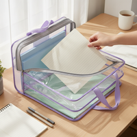Thickened L-Shaped Mesh Zipper File Bag with Handle for Students, Large Capacity Document Organizer