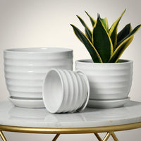 Plant Pots for House Plants and Indoor Plants, Set of 3 Ceramic Pots with Saucers, Decorative Flower Pots for Snake Plant, Great Gifts for Mom