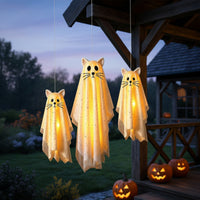 3 Pieces Hanging Spirit Cats Warm Spirit Cat with Glowing Light Translucent for Porch, Entryway, Creepy Home