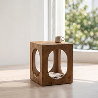 Side Table with Cutouts Rustic Wooden Block Table Solid Wood Furniture for Living Rooms, Bedroom, Apartments