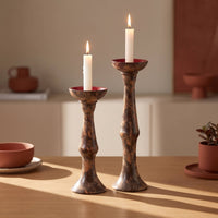 2 Pieces Candle Holders with Red Cups Vintage-Inspired Resin Candle Holders Candlesticks Sculptural Candlestick Elegant