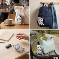 Cute Grey Soft Cat Plush Doll Keychain Backpack Ornament Gift