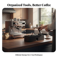 Space Saving Coffee Tamper Stand with Drawer Small Parts Storage Coffee Tamper Station Organizer Keeps Countertop Tidy for Home Baristas