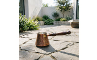 Antique Bronze-Brown Copper Cezve Dimpled Metal Hammered Copper Coffee Pot Wooden Handle Turkish Coffee Pot Flared Top
