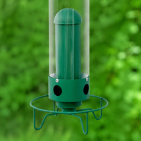 Bird Feeder House with Feed Silo, Hanging Bird Feeder Dispenser Made of Green Metal, for Garden & Balcony, Easy to Clean
