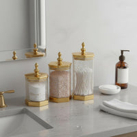 Light Luxury Design Hexagonal Jar with Lid Lightweight Gold Trim Storage Container Shatterproof for Bathroom