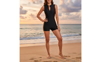 Front Zip Single-Piece Swimsuit Quick-Drying Zip Front Single Piece Swimsuit High Neck Bathing Suit Built-in Bra Sleeveless Sun