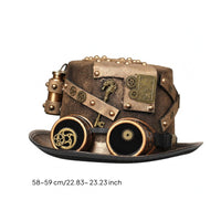 Vintage Industrial Steampunk Top Hat Bronze-Toned Top Hat with Goggles Metal Rivets