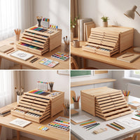 Art Supply Organizer Compartmented Artist Supply Storage Box Rectangular Pencil Storage Box with Drawers for Students, Teachers, Desk, Classroom