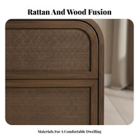 Wabi-Sabi Aesthetic Rattan Nightstand with Drawer Woven Front Rattan Drawer Cabinet sturdy Wood Legs Accent Table mid-centuryera design for Apartment Dwellers, Homeowners, Students, Bedroom, Small Spaces, Hallway, Home Office