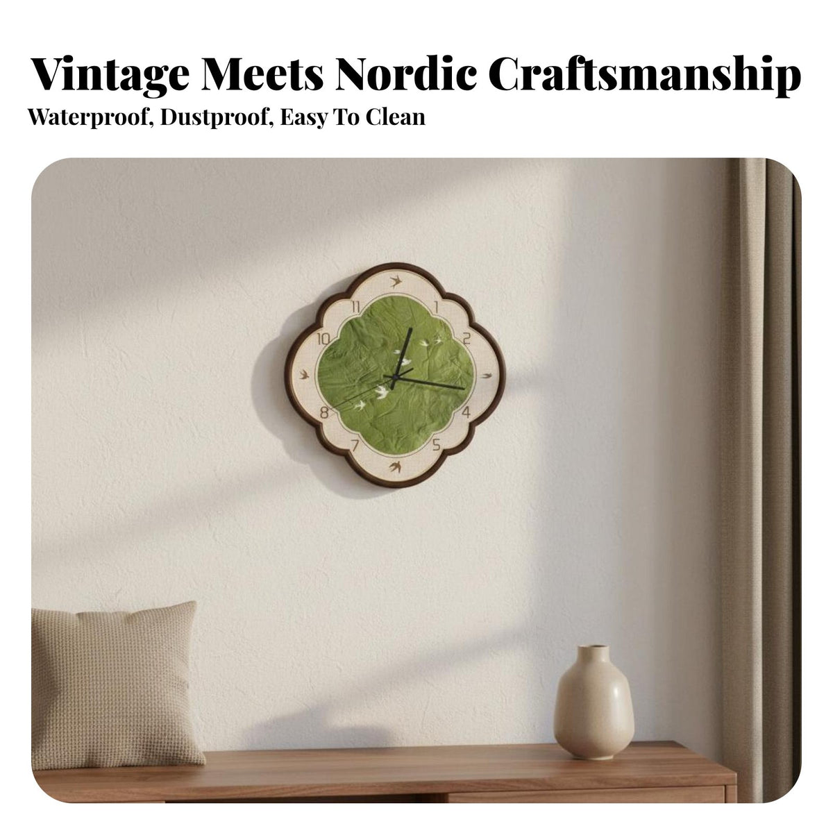 High Quality Texture Green Landscape Clock Quartz Movement Retro Artistic Wall Clock Ideal Gift Easy to Read for Interior Design Enthusiasts, Homeowners, Living Room, Bedroom, Office, Kitchen