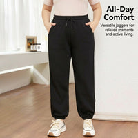 Joggers for Women with Tapered Leg and Drawstring Waist, Baggy Jogging Bottoms in Blended Fabric, Plus Size Ladies for Casual Wear