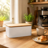Wood Lid Bread Box Rounded Corners Bread Storage Box Galvanized Iron