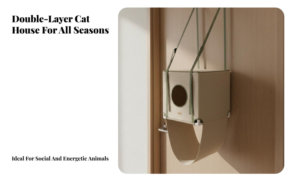 Hanging Cat Hammock All Seasons Double Layer Cat Hammock Space Saving Pet Furniture for Kittens, Indoors, Living Room, By Window