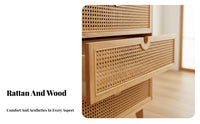 Japanese design 3-Drawer Rattan chest of drawers Minimalist Aesthetic Chest of Drawers sturdy Construction Storage Cabinet for Interior Design aficionados, Apartment Dwellers, Homeowners, Entryway, Bedroom, Living Room, Hallway