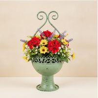 Metal Planter with Handle Vintage Pedestal Rustic Metal Planter Pot for Gardeners, Patio, Balcony, Porch