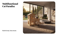 Wood Grain Finish Wooden Cat House Sturdy Construction Cat Castle Playhouse Spacious Pet Niture Easy to Clean for Cats, Kittens, Play Area, Indoors, Living Room, Bedroom