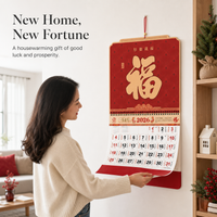 2026 Thickened Large Tear-Off Wall Calendar with Auspicious Character Design for Home and Office