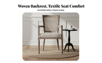 Distressed Finish French Country Dining Chair Comfortable Seating Vintage Design Dining Chair Breathable Backrest Upholstered Rattan Back Armchair Long-Lasting for Restaurant Owners, Interior Decorators, Homeowners, Living Room, Bedroom, Study