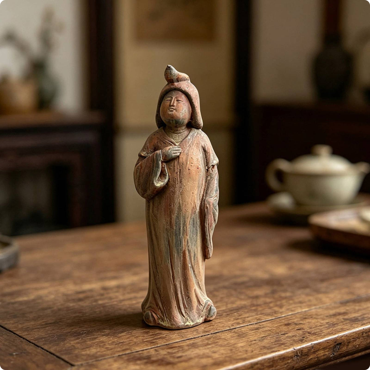 Vintage Lady Figurine Fine Workmanship Chinese Design Figurine Rustic Finish