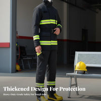 Thickened Design Firefighter Suit Set Retardant Firefighting Combat Suit High-Visibility Reflective Strips Fire Protection Clothing Heat-Insulating for Firefighters, Emergency Responders, Rescue Workers Relief, Industrial Safety