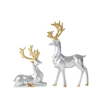 2 Pieces Nordic Design Deer Figurine Modern Deer Sculpture Artistic Design Reindeer Statue Resin Material for Living Room, Wine Cabinet, Entryway