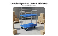 Double Deck Push Cart High Load Capacity Base Trolley with Guardrails Heavy Duty Warehouse Transport Trolley for Factory Workers, Workshop, Garage