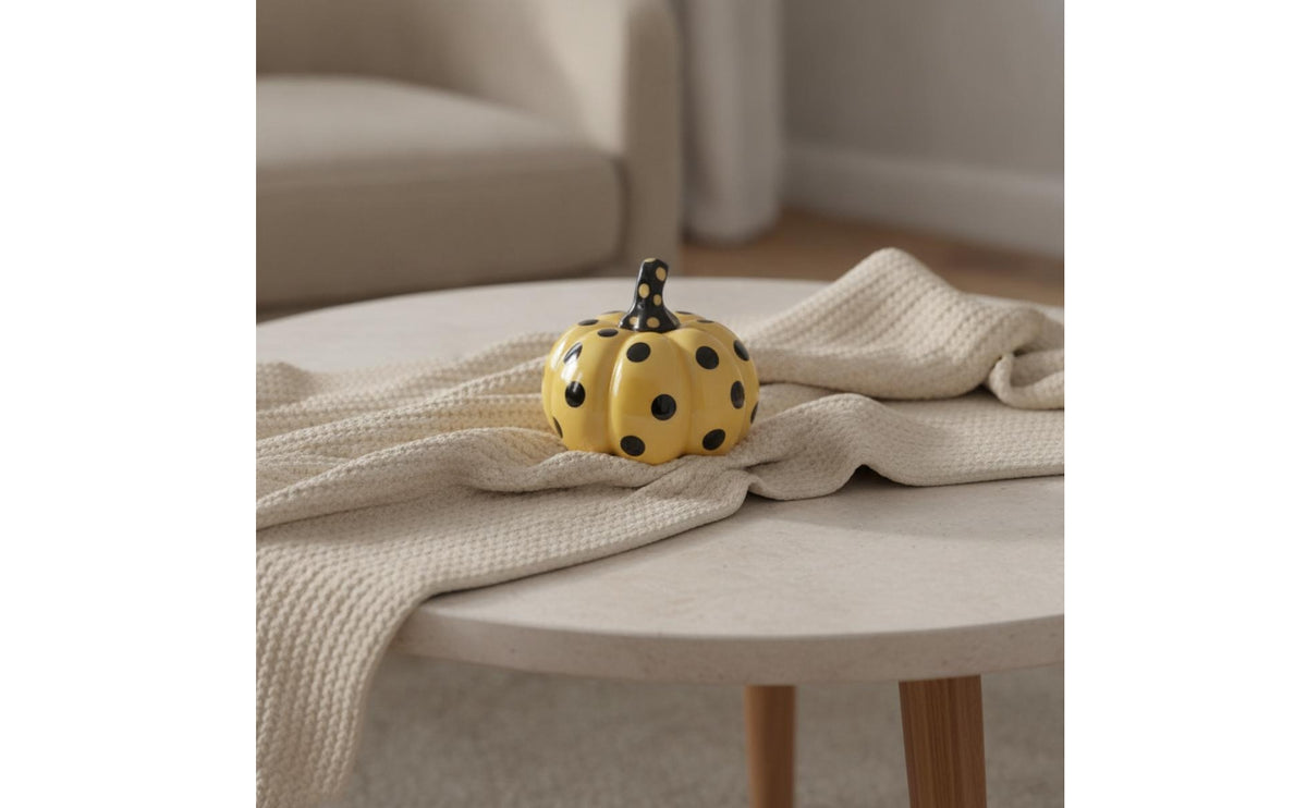 Polka-Dot Pumpkin Figurine | Glossy, Ceramic Pumpkin, for Autumn