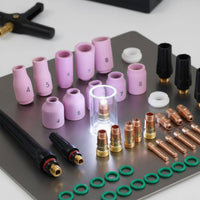 49 Pieces Short-Neck Gas Lens Kit for Use with -17/18/26 WP17 WP18 WP26 Torch Parts Easy to Use Gas Lens Cup Set for Metalworkers, Workshop
