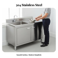 Stainless Steel Sink Cabinet Easy to Clean Unified Sink Countertop Cabinet Rust Resistant Commercial Kitchen Wash Station for Gardeners, Restaurant