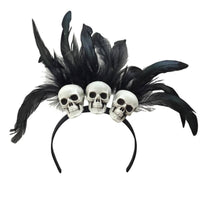 Dark Elegant Feather Skull Headband, Halloween Cosplay, Victorian Performance Hair Clip